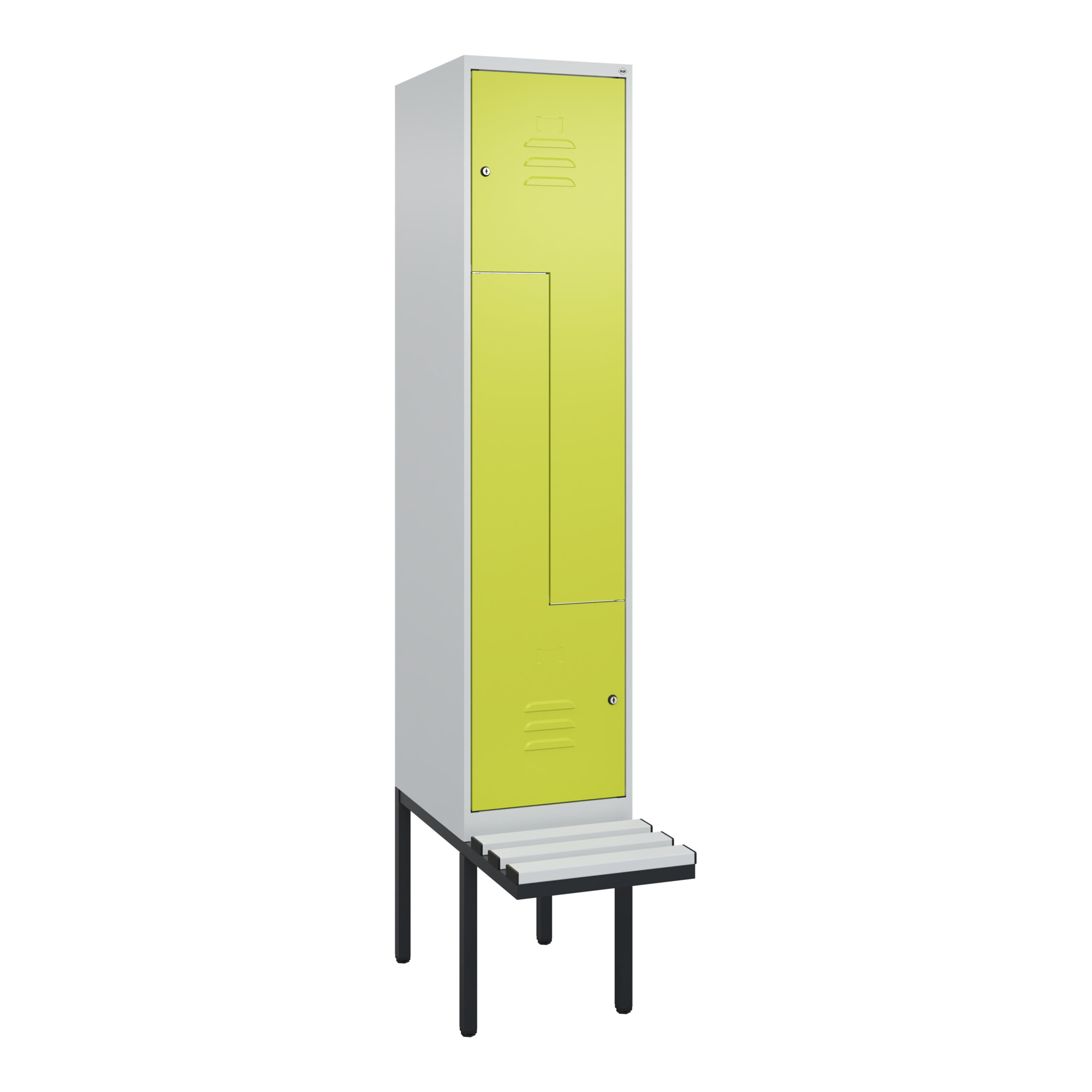C+P Z-Spind Classic PLUS, Bank, 2 Fächer, 2120x400x815mm, 7035/0024 Verschluss Zylinderschloss Sitzbanktyp auskragend Material Sitzfläche Kunststoff ;