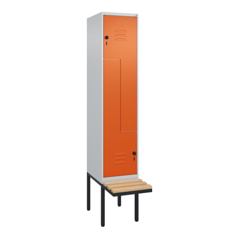 C+P Z-Spind Classic PLUS, Bank, 2 Fächer, 2120x400x815mm, 7035/2004 Verschluss Sicherheits-Drehriegel Sitzbanktyp auskragend Material Sitzfläche Buche-Hartholz