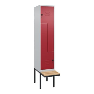 C+P Z-Spind Classic PLUS, Bank, 2 Fächer, 2120x400x815mm, 7035/3003 Verschluss Sicherheits-Drehriegel Sitzbanktyp auskragend Material Sitzfläche Buche-Hartholz