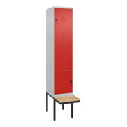 C+P Z-Spind Classic PLUS, Bank, 2 Fächer, 2120x400x815mm, 7035/3020 Verschluss Sicherheits-Drehriegel Sitzbanktyp auskragend Material Sitzfläche Buche-Hartholz