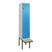C+P Z-Spind Classic PLUS, Bank, 2 Fächer, 2120x400x815mm, 7035/5012 Verschluss Sicherheits-Drehriegel Sitzbanktyp auskragend Material Sitzfläche Buche-Hartholz