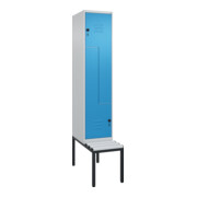 C+P Z-Spind Classic PLUS, Bank, 2 Fächer, 2120x400x815mm, 7035/5012 Verschluss Sicherheits-Drehriegel Sitzbanktyp untergebaut Material Sitzfläche Kunststoff