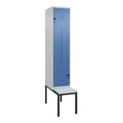 C+P Z-Spind Classic PLUS, Bank, 2 Fächer, 2120x400x815mm, 7035/5023 Verschluss Sicherheits-Drehriegel Sitzbanktyp untergebaut Material Sitzfläche Kunststoff
