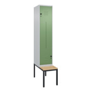 C+P Z-Spind Classic PLUS, Bank, 2 Fächer, 2120x400x815mm, 7035/6011 Verschluss Sicherheits-Drehriegel Sitzbanktyp untergebaut Material Sitzfläche Buche-Hartholz