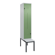 C+P Z-Spind Classic PLUS, Bank, 2 Fächer, 2120x400x815mm, 7035/6011 Verschluss Sicherheits-Drehriegel Sitzbanktyp untergebaut Material Sitzfläche Kunststoff