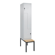 C+P Z-Spind Classic PLUS, Bank, 2 Fächer, 2120x400x815mm, 7035/7035 Verschluss Sicherheits-Drehriegel Sitzbanktyp untergebaut Material Sitzfläche Buche-Hartholz