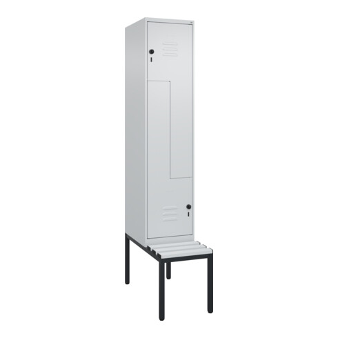 C+P Z-Spind Classic PLUS, Bank, 2 Fächer, 2120x400x815mm, 7035/7035 Verschluss Sicherheits-Drehriegel Sitzbanktyp untergebaut Material Sitzfläche Kunststoff