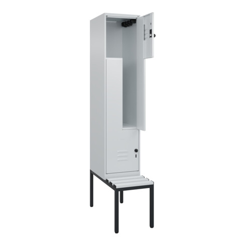 C+P Z-Spind Classic PLUS, Bank, 2 Fächer, 2120x400x815mm, 7035/7035 Verschluss Sicherheits-Drehriegel Sitzbanktyp untergebaut Material Sitzfläche Kunststoff