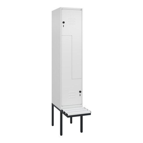 C+P Z-Spind Classic PLUS, Bank, 2 Fächer, 2120x400x815mm, 9016/9016 Verschluss Sicherheits-Drehriegel Sitzbanktyp auskragend Material Sitzfläche Kunststoff