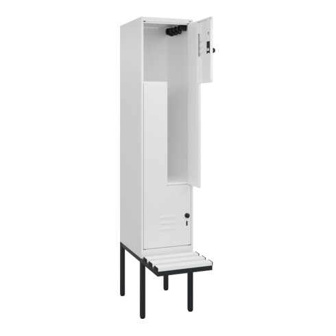 C+P Z-Spind Classic PLUS, Bank, 2 Fächer, 2120x400x815mm, 9016/9016 Verschluss Sicherheits-Drehriegel Sitzbanktyp auskragend Material Sitzfläche Kunststoff