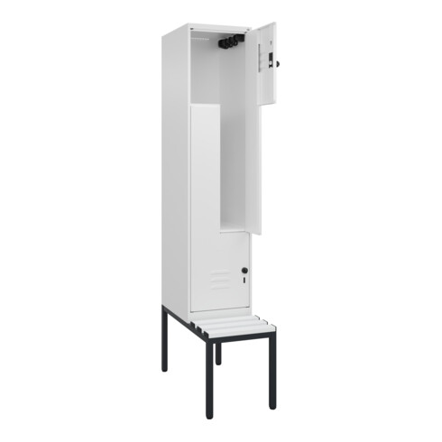 C+P Z-Spind Classic PLUS, Bank, 2 Fächer, 2120x400x815mm, 9016/9016 Verschluss Sicherheits-Drehriegel Sitzbanktyp untergebaut Material Sitzfläche Kunststoff