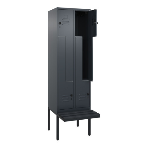 C+P Z-Spind Classic PLUS, Bank, 4 Fächer, 2120x600x815mm, 7016/7016 Verschluss Sicherheits-Drehriegel Sitzbanktyp auskragend Material Sitzfläche Kunststoff