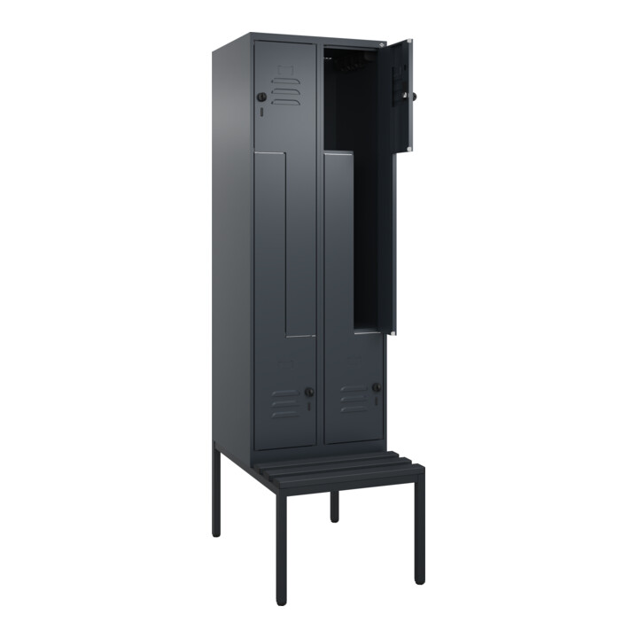 C+P Z-Spind Classic PLUS, Bank, 4 Fächer, 2120x600x815mm, 7016/7016 Verschluss Sicherheits-Drehriegel Sitzbanktyp untergebaut Material Sitzfläche Kunststoff