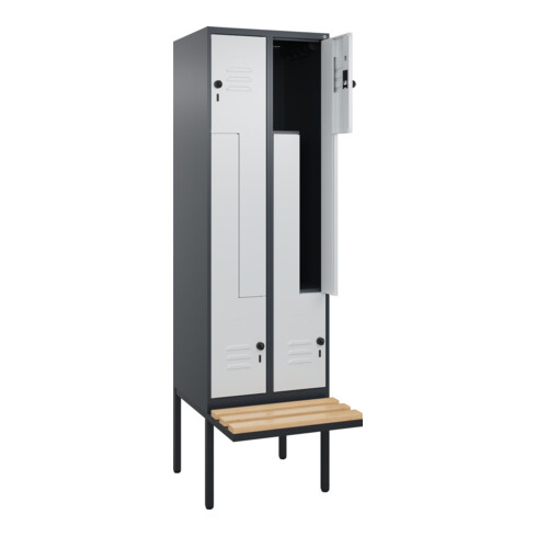 C+P Z-Spind Classic PLUS, Bank, 4 Fächer, 2120x600x815mm, 7016/7035 Verschluss Sicherheits-Drehriegel Sitzbanktyp auskragend Material Sitzfläche Buche-Hartholz
