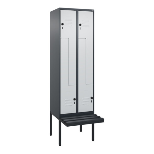 C+P Z-Spind Classic PLUS, Bank, 4 Fächer, 2120x600x815mm, 7016/7035 Verschluss Sicherheits-Drehriegel Sitzbanktyp auskragend Material Sitzfläche Kunststoff