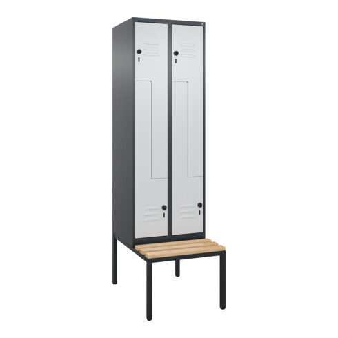 C+P Z-Spind Classic PLUS, Bank, 4 Fächer, 2120x600x815mm, 7016/7035 Verschluss Sicherheits-Drehriegel Sitzbanktyp untergebaut Material Sitzfläche Buche-Hartholz