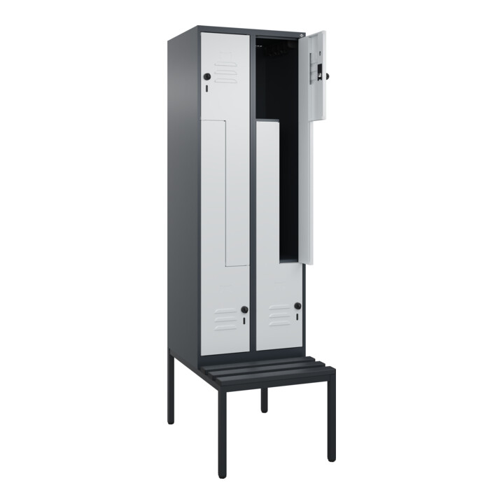 C+P Z-Spind Classic PLUS, Bank, 4 Fächer, 2120x600x815mm, 7016/7035 Verschluss Sicherheits-Drehriegel Sitzbanktyp untergebaut Material Sitzfläche Kunststoff