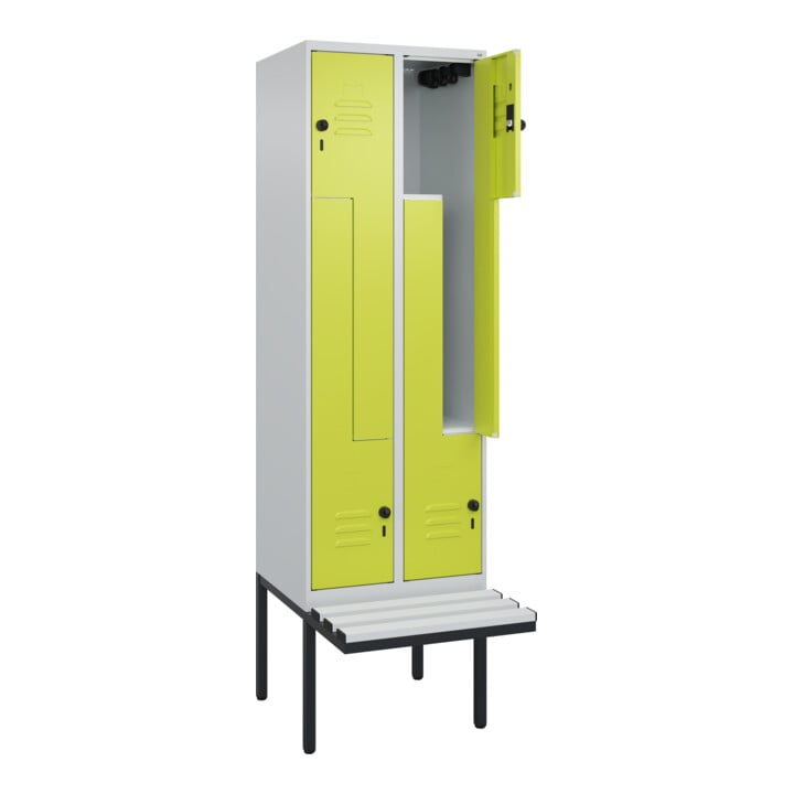 C+P Z-Spind Classic PLUS, Bank, 4 Fächer, 2120x600x815mm, 7035/0024 Verschluss Sicherheits-Drehriegel Sitzbanktyp auskragend Material Sitzfläche Kunststoff