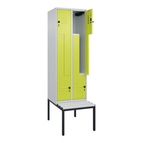 C+P Z-Spind Classic PLUS, Bank, 4 Fächer, 2120x600x815mm, 7035/0024 Verschluss Sicherheits-Drehriegel Sitzbanktyp untergebaut Material Sitzfläche Kunststoff