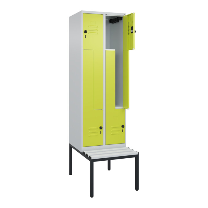 C+P Z-Spind Classic PLUS, Bank, 4 Fächer, 2120x600x815mm, 7035/0024 Verschluss Sicherheits-Drehriegel Sitzbanktyp untergebaut Material Sitzfläche Kunststoff