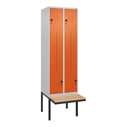 C+P Z-Spind Classic PLUS, Bank, 4 Fächer, 2120x600x815mm, 7035/2004 Verschluss Sicherheits-Drehriegel Sitzbanktyp auskragend Material Sitzfläche Buche-Hartholz