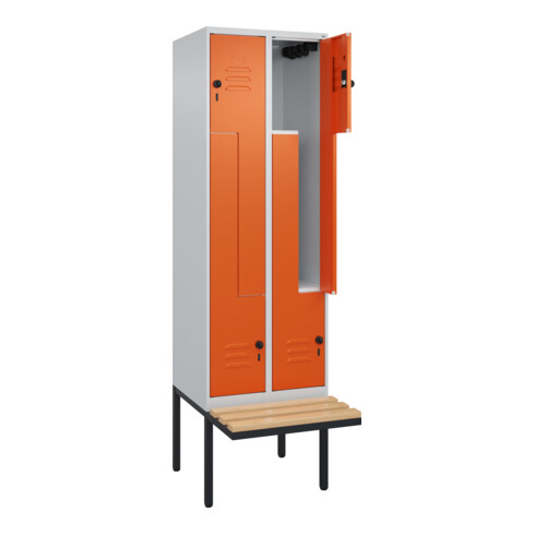 C+P Z-Spind Classic PLUS, Bank, 4 Fächer, 2120x600x815mm, 7035/2004 Verschluss Sicherheits-Drehriegel Sitzbanktyp auskragend Material Sitzfläche Buche-Hartholz