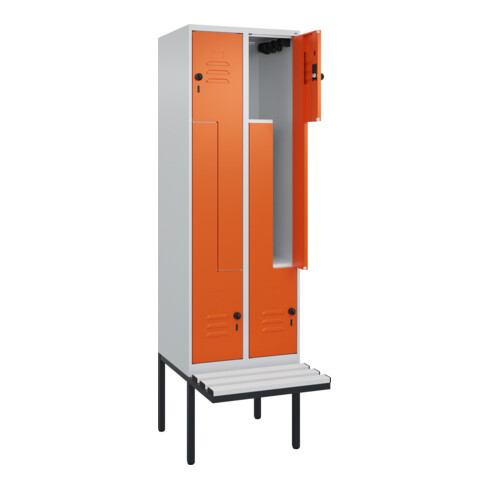 C+P Z-Spind Classic PLUS, Bank, 4 Fächer, 2120x600x815mm, 7035/2004 Verschluss Sicherheits-Drehriegel Sitzbanktyp auskragend Material Sitzfläche Kunststoff