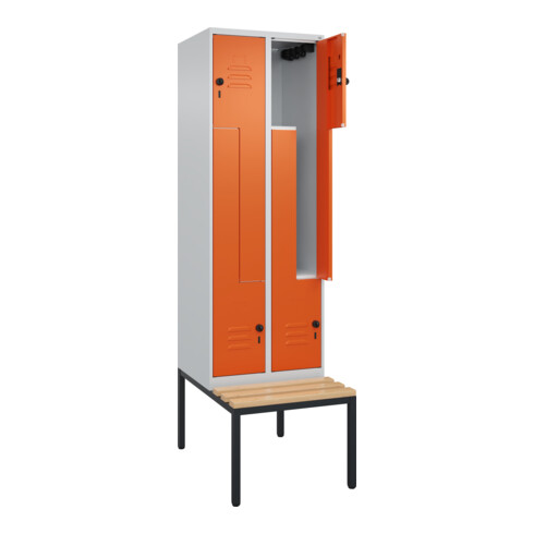 C+P Z-Spind Classic PLUS, Bank, 4 Fächer, 2120x600x815mm, 7035/2004 Verschluss Sicherheits-Drehriegel Sitzbanktyp untergebaut Material Sitzfläche Buche-Hartholz