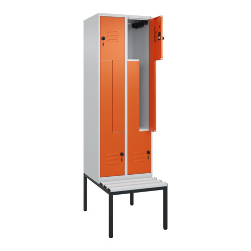 C+P Z-Spind Classic PLUS, Bank, 4 Fächer, 2120x600x815mm, 7035/2004 Verschluss Sicherheits-Drehriegel Sitzbanktyp untergebaut Material Sitzfläche Kunststoff