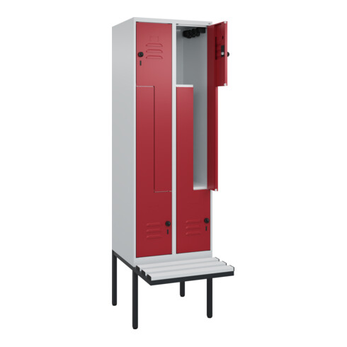 C+P Z-Spind Classic PLUS, Bank, 4 Fächer, 2120x600x815mm, 7035/3003 Verschluss Sicherheits-Drehriegel Sitzbanktyp auskragend Material Sitzfläche Kunststoff