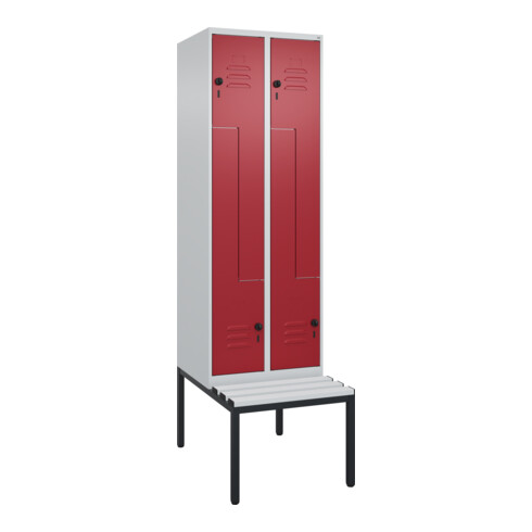 C+P Z-Spind Classic PLUS, Bank, 4 Fächer, 2120x600x815mm, 7035/3003 Verschluss Sicherheits-Drehriegel Sitzbanktyp untergebaut Material Sitzfläche Kunststoff