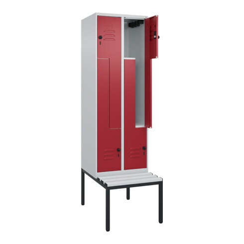 C+P Z-Spind Classic PLUS, Bank, 4 Fächer, 2120x600x815mm, 7035/3003 Verschluss Sicherheits-Drehriegel Sitzbanktyp untergebaut Material Sitzfläche Kunststoff