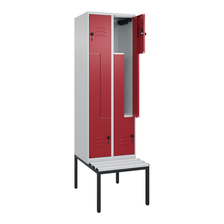 C+P Z-Spind Classic PLUS, Bank, 4 Fächer, 2120x600x815mm, 7035/3003 Verschluss Sicherheits-Drehriegel Sitzbanktyp untergebaut Material Sitzfläche Kunststoff