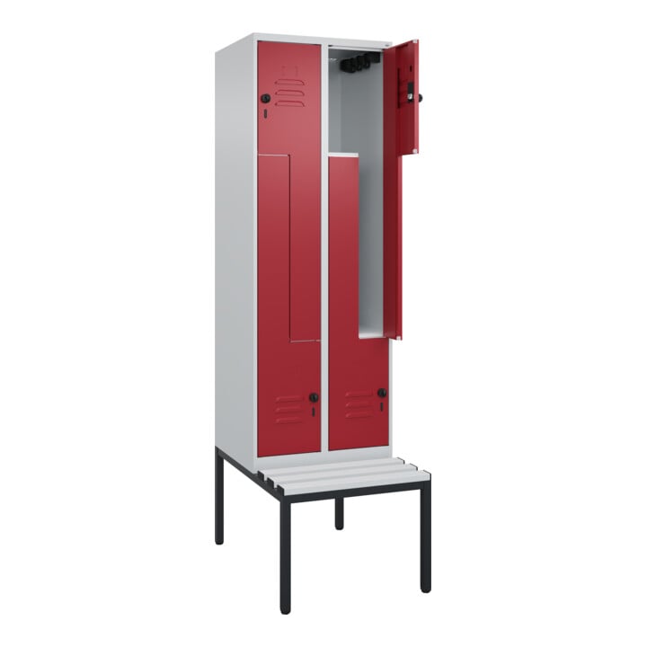 C+P Z-Spind Classic PLUS, Bank, 4 Fächer, 2120x600x815mm, 7035/3003 Verschluss Sicherheits-Drehriegel Sitzbanktyp untergebaut Material Sitzfläche Kunststoff