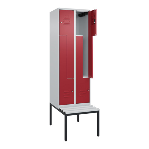 C+P Z-Spind Classic PLUS, Bank, 4 Fächer, 2120x600x815mm, 7035/3003 Verschluss Zylinderschloss Sitzbanktyp untergebaut Material Sitzfläche Kunststoff