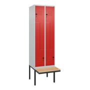 C+P Z-Spind Classic PLUS, Bank, 4 Fächer, 2120x600x815mm, 7035/3020 Verschluss Sicherheits-Drehriegel Sitzbanktyp auskragend Material Sitzfläche Buche-Hartholz