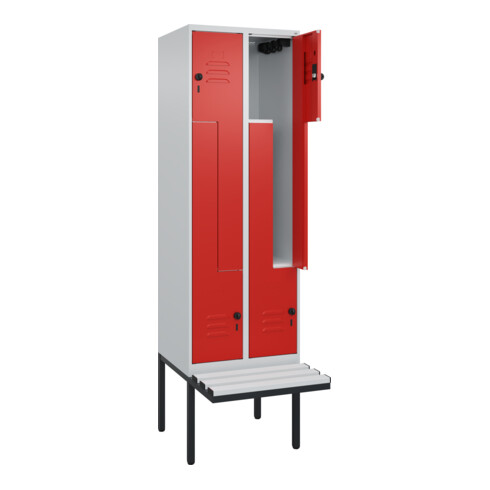 C+P Z-Spind Classic PLUS, Bank, 4 Fächer, 2120x600x815mm, 7035/3020 Verschluss Sicherheits-Drehriegel Sitzbanktyp auskragend Material Sitzfläche Kunststoff