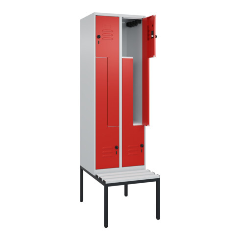C+P Z-Spind Classic PLUS, Bank, 4 Fächer, 2120x600x815mm, 7035/3020 Verschluss Sicherheits-Drehriegel Sitzbanktyp untergebaut Material Sitzfläche Kunststoff