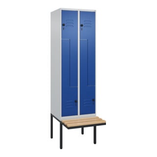 C+P Z-Spind Classic PLUS, Bank, 4 Fächer, 2120x600x815mm, 7035/5010 Verschluss Sicherheits-Drehriegel Sitzbanktyp auskragend Material Sitzfläche Buche-Hartholz