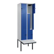 C+P Z-Spind Classic PLUS, Bank, 4 Fächer, 2120x600x815mm, 7035/5010 Verschluss Sicherheits-Drehriegel Sitzbanktyp auskragend Material Sitzfläche Kunststoff