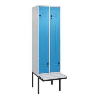 C+P Z-Spind Classic PLUS, Bank, 4 Fächer, 2120x600x815mm, 7035/5012 Verschluss Sicherheits-Drehriegel Sitzbanktyp auskragend Material Sitzfläche Kunststoff