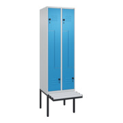 C+P Z-Spind Classic PLUS, Bank, 4 Fächer, 2120x600x815mm, 7035/5012 Verschluss Sicherheits-Drehriegel Sitzbanktyp auskragend Material Sitzfläche Kunststoff