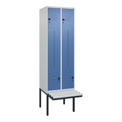 C+P Z-Spind Classic PLUS, Bank, 4 Fächer, 2120x600x815mm, 7035/5023 Verschluss Sicherheits-Drehriegel Sitzbanktyp auskragend Material Sitzfläche Kunststoff