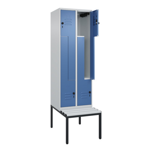 C+P Z-Spind Classic PLUS, Bank, 4 Fächer, 2120x600x815mm, 7035/5023 Verschluss Sicherheits-Drehriegel Sitzbanktyp untergebaut Material Sitzfläche Kunststoff