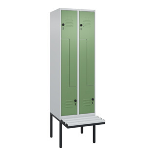 C+P Z-Spind Classic PLUS, Bank, 4 Fächer, 2120x600x815mm, 7035/6011 Verschluss Sicherheits-Drehriegel Sitzbanktyp auskragend Material Sitzfläche Kunststoff