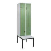 C+P Z-Spind Classic PLUS, Bank, 4 Fächer, 2120x600x815mm, 7035/6011 Verschluss Sicherheits-Drehriegel Sitzbanktyp untergebaut Material Sitzfläche Kunststoff