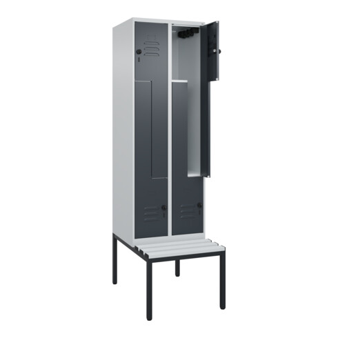 C+P Z-Spind Classic PLUS, Bank, 4 Fächer, 2120x600x815mm, 7035/7016 Verschluss Sicherheits-Drehriegel Sitzbanktyp untergebaut Material Sitzfläche Kunststoff