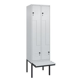 C+P Z-Spind Classic PLUS, Bank, 4 Fächer, 2120x600x815mm, 7035/7035 Verschluss Sicherheits-Drehriegel Sitzbanktyp auskragend Material Sitzfläche Kunststoff