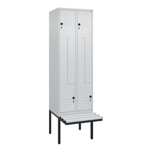C+P Z-Spind Classic PLUS, Bank, 4 Fächer, 2120x600x815mm, 7035/7035 Verschluss Sicherheits-Drehriegel Sitzbanktyp auskragend Material Sitzfläche Kunststoff