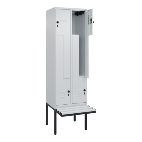 C+P Z-Spind Classic PLUS, Bank, 4 Fächer, 2120x600x815mm, 7035/7035 Verschluss Sicherheits-Drehriegel Sitzbanktyp auskragend Material Sitzfläche Kunststoff